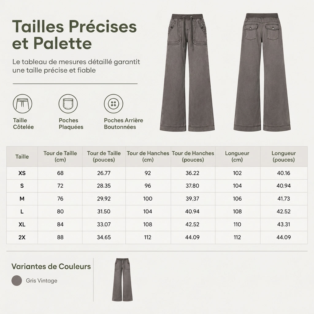 Jean American Vintage taille basse légèrement évasé, avec ceinture élastiquée à cordonnet et poches patteilleuses