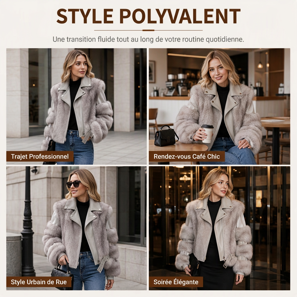 Manteau d'hiver court en fausse fourrure pour femme