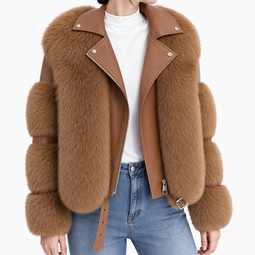 Manteau d'hiver court en fausse fourrure pour femme