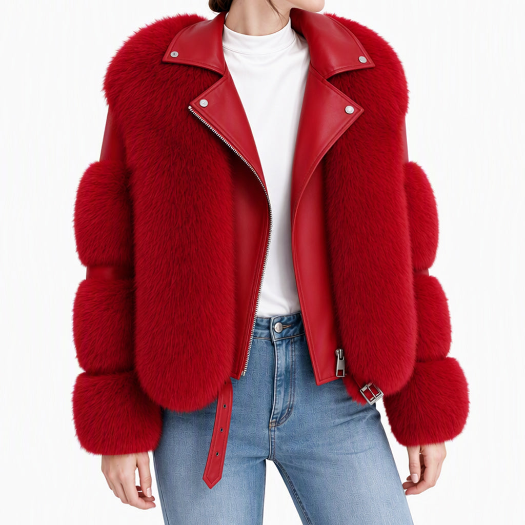 Manteau d'hiver court en fausse fourrure pour femme