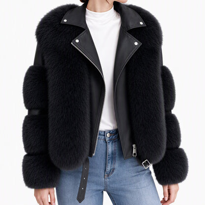 Manteau d'hiver court en fausse fourrure pour femme