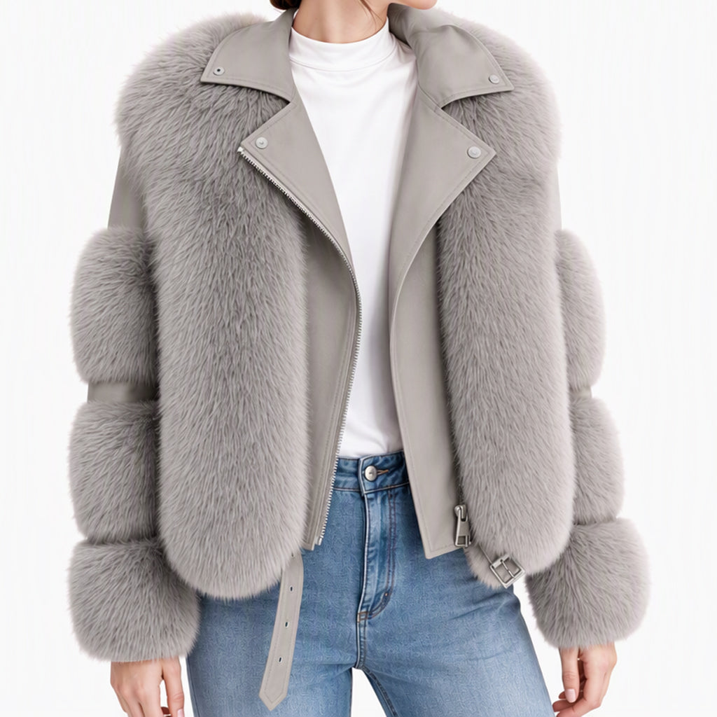 Manteau d'hiver court en fausse fourrure pour femme