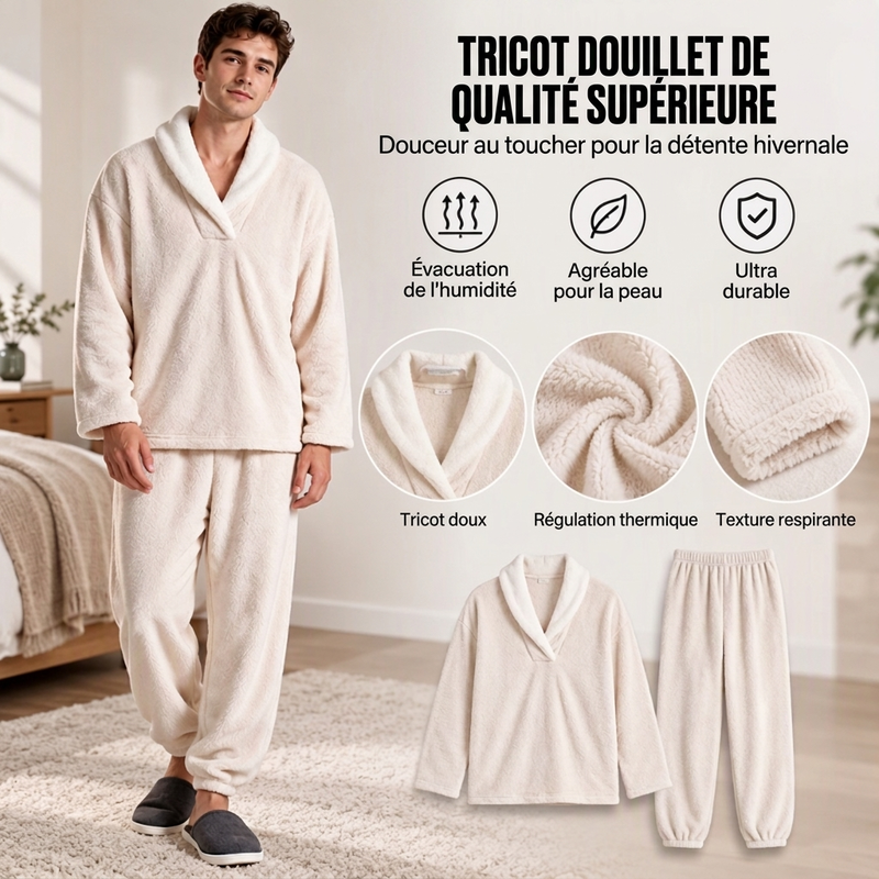 Ensemble Pyjama Homme Confortable et Chaud en Peluche