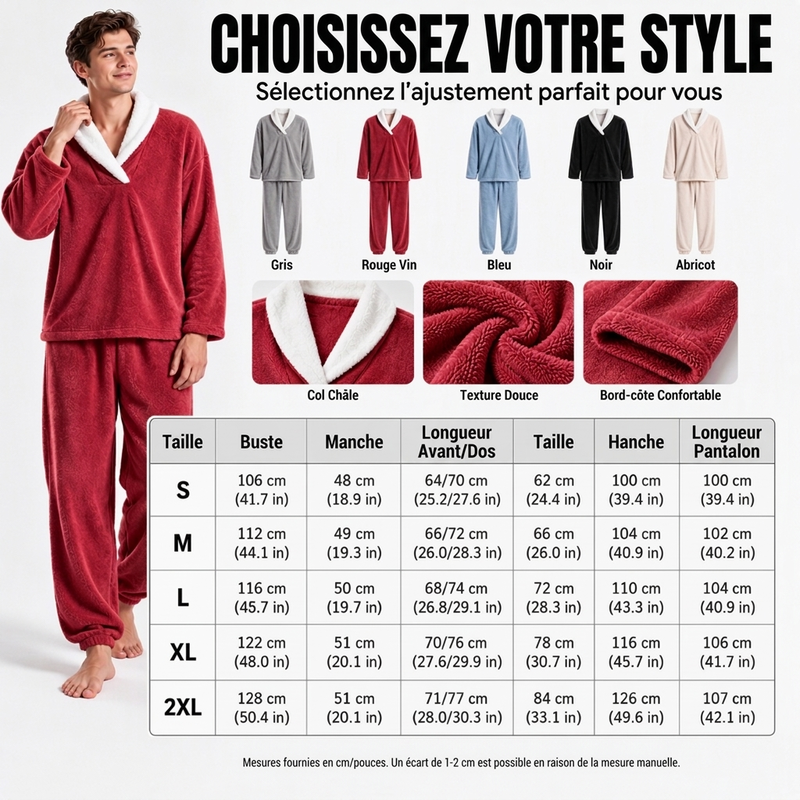 Ensemble Pyjama Homme Confortable et Chaud en Peluche