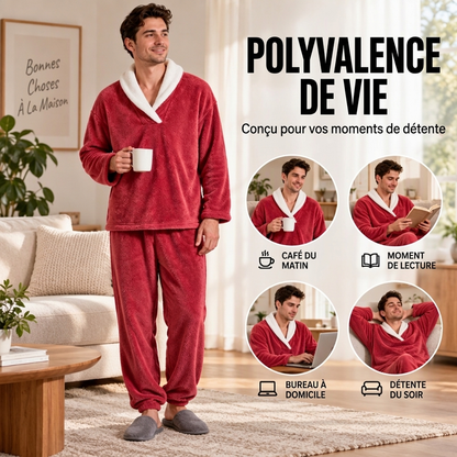 Ensemble Pyjama Homme Confortable et Chaud en Peluche