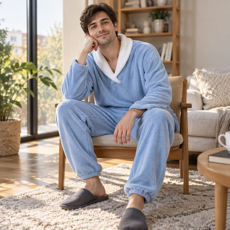 Ensemble Pyjama Homme Confortable et Chaud en Peluche