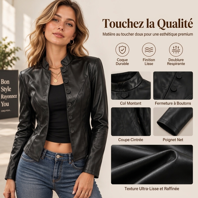 Blouson en simili cuir près du corps pour femme