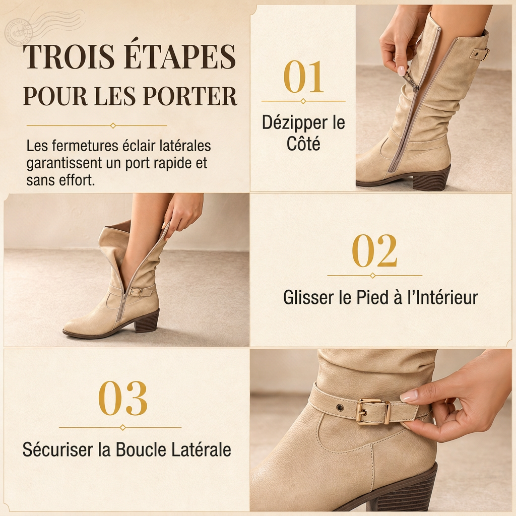 Bottes western montantes genouillères pour femmes, bottes d'équitation vintage à talon bloc épais et design slouchy, avec fermeture éclair latérale, boucle et bout rond