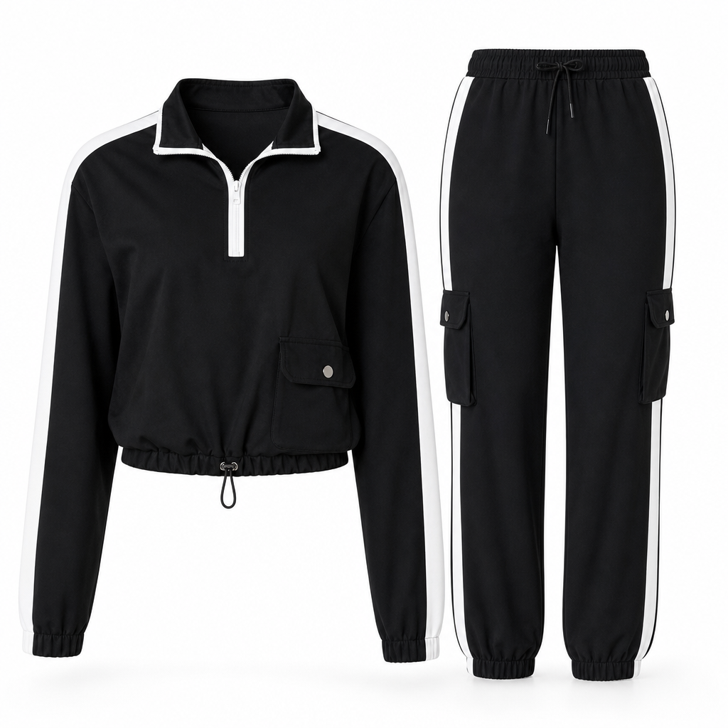 Ensemble décontracté 2 pièces pour femme : sweat à capuche zippé à manches longues et pantalon cargo jogger avec poches
