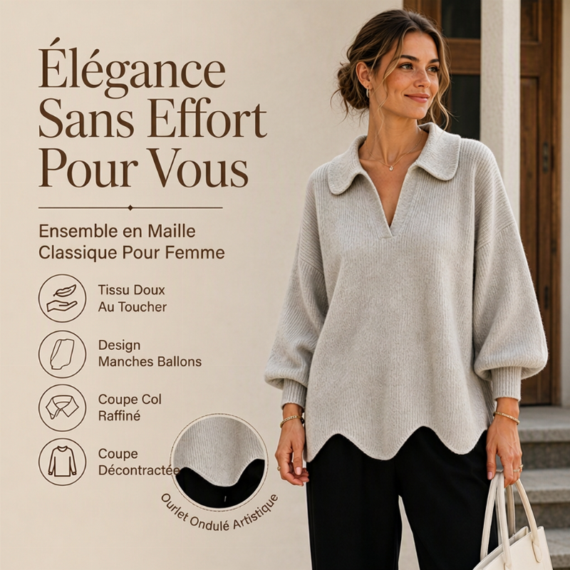 💖Soldes ! Prix cassés💖Pull élégant pour femmes avec col en V et manches lanterne