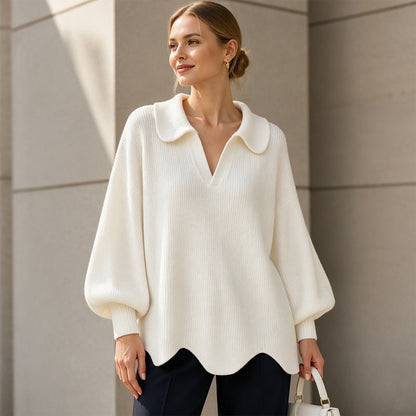 💖Soldes ! Prix cassés💖Pull élégant pour femmes avec col en V et manches lanterne