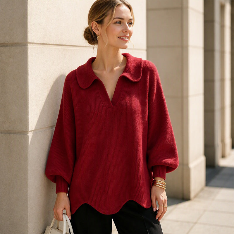 💖Soldes ! Prix cassés💖Pull élégant pour femmes avec col en V et manches lanterne