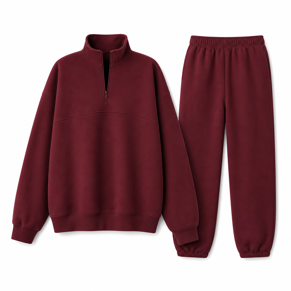 Ensemble pantalon deux pièces décontracté, couleur unie, haut à col rabattu zippé et pantalon long tenue pour l'automne et l'hiver