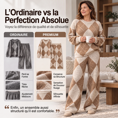Ensemble pull en maille argyle et pantalon à jambe large pour femme