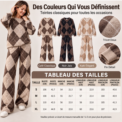Ensemble pull en maille argyle et pantalon à jambe large pour femme