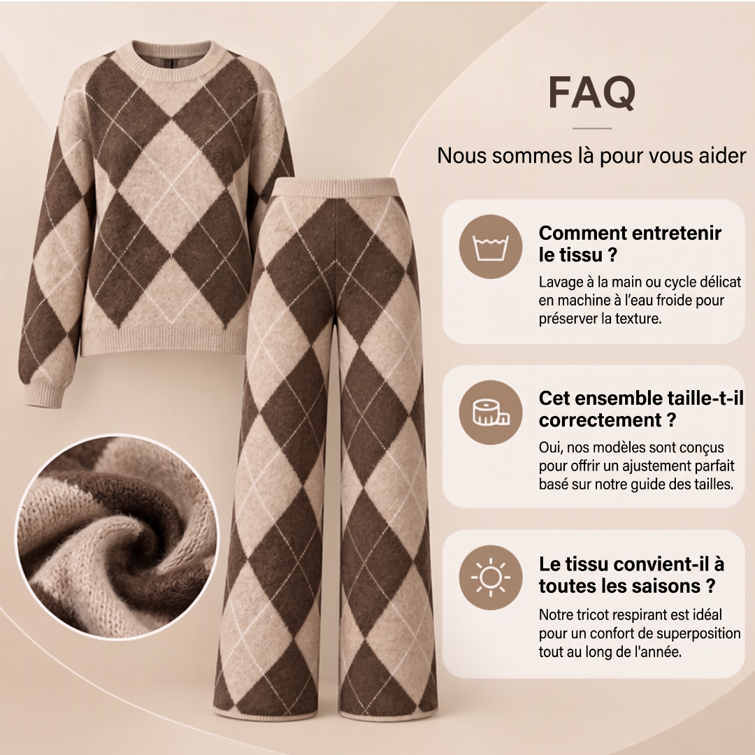 Ensemble pull en maille argyle et pantalon à jambe large pour femme
