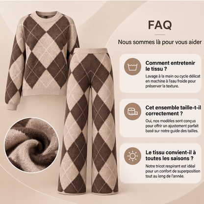Ensemble pull en maille argyle et pantalon à jambe large pour femme