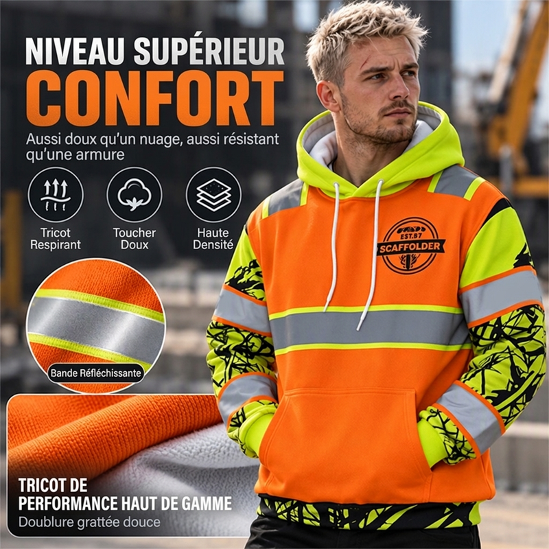 Sweat-shirt à capuche réfléchissant haute visibilité pour homme