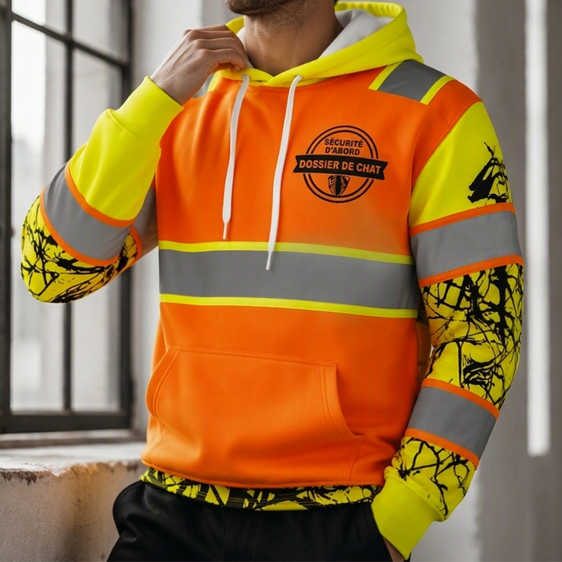 Sweat-shirt à capuche réfléchissant haute visibilité pour homme