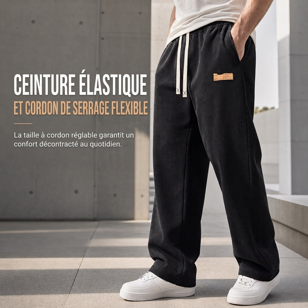 Pantalon décontracté en velours côtelé léger pour homme, coupe ample et jambe droite