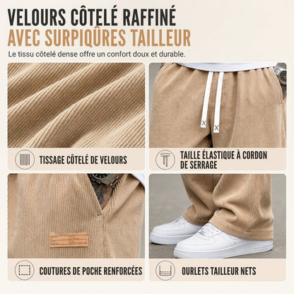 Pantalon décontracté en velours côtelé léger pour homme, coupe ample et jambe droite