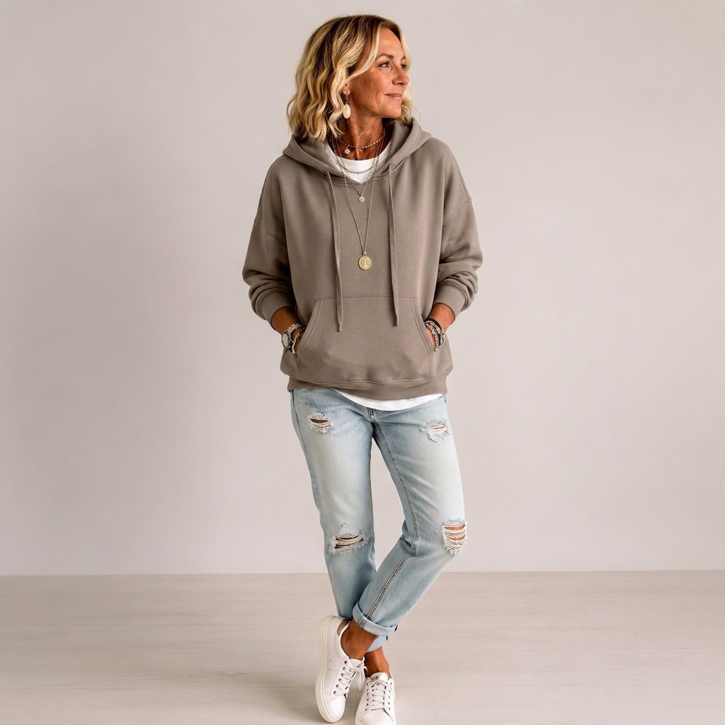 Hoodie oversize à cordon de serrage pour femme