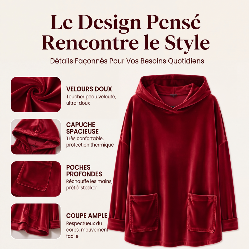 Sweat à capuche en velours pour femme