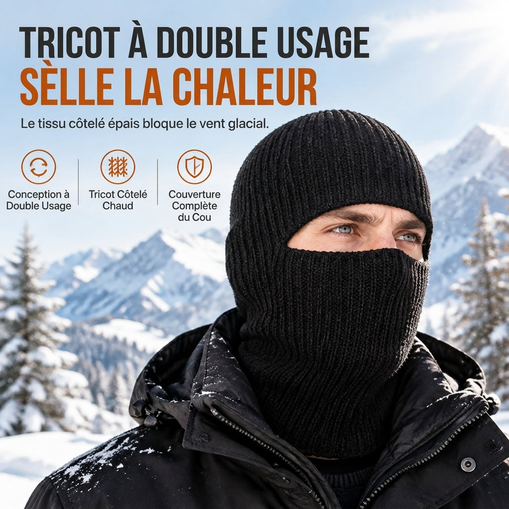 Cagoule tricotée chaude pour homme, bonnet d'hiver coupe-vent et masque facial pour temps froid