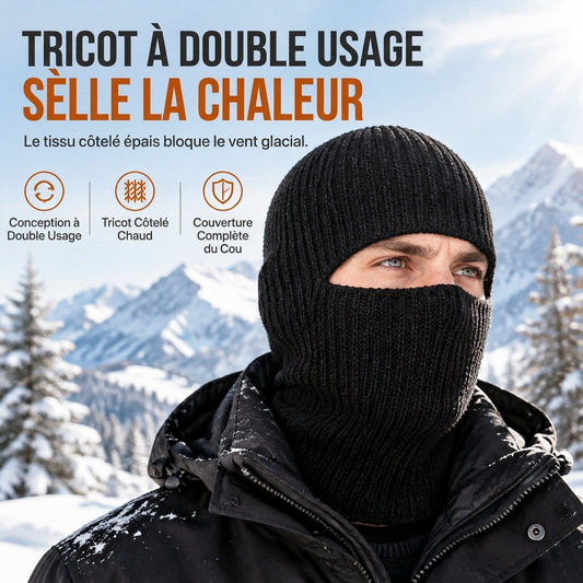 Cagoule tricotée chaude pour homme, bonnet d'hiver coupe-vent et masque facial pour temps froid