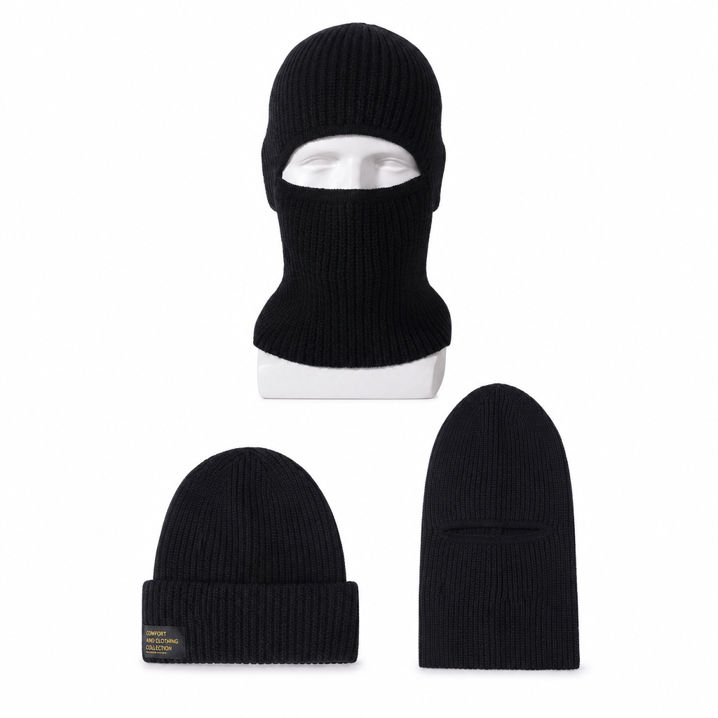 Cagoule tricotée chaude pour homme, bonnet d'hiver coupe-vent et masque facial pour temps froid