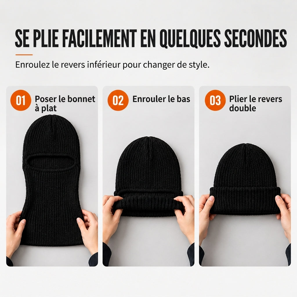 Cagoule tricotée chaude pour homme, bonnet d'hiver coupe-vent et masque facial pour temps froid