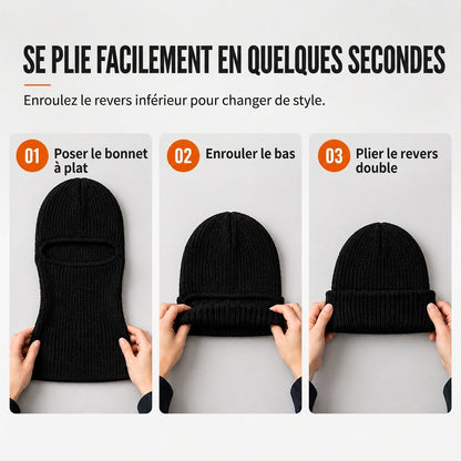 Cagoule tricotée chaude pour homme, bonnet d'hiver coupe-vent et masque facial pour temps froid