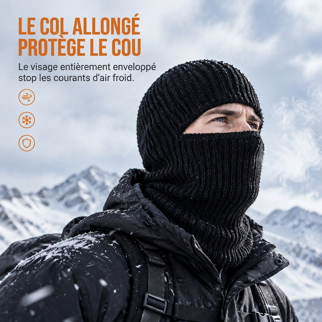 Cagoule tricotée chaude pour homme, bonnet d'hiver coupe-vent et masque facial pour temps froid