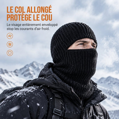 Cagoule tricotée chaude pour homme, bonnet d'hiver coupe-vent et masque facial pour temps froid