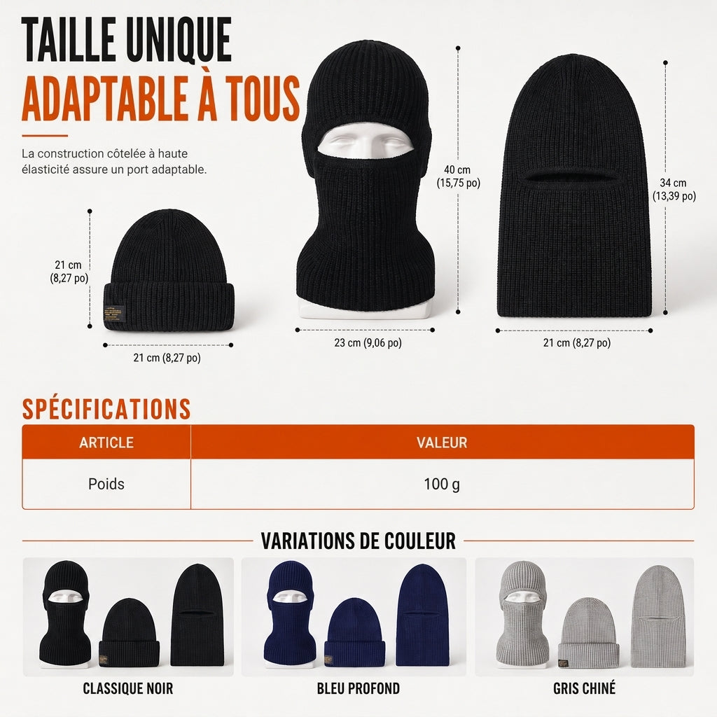 Cagoule tricotée chaude pour homme, bonnet d'hiver coupe-vent et masque facial pour temps froid
