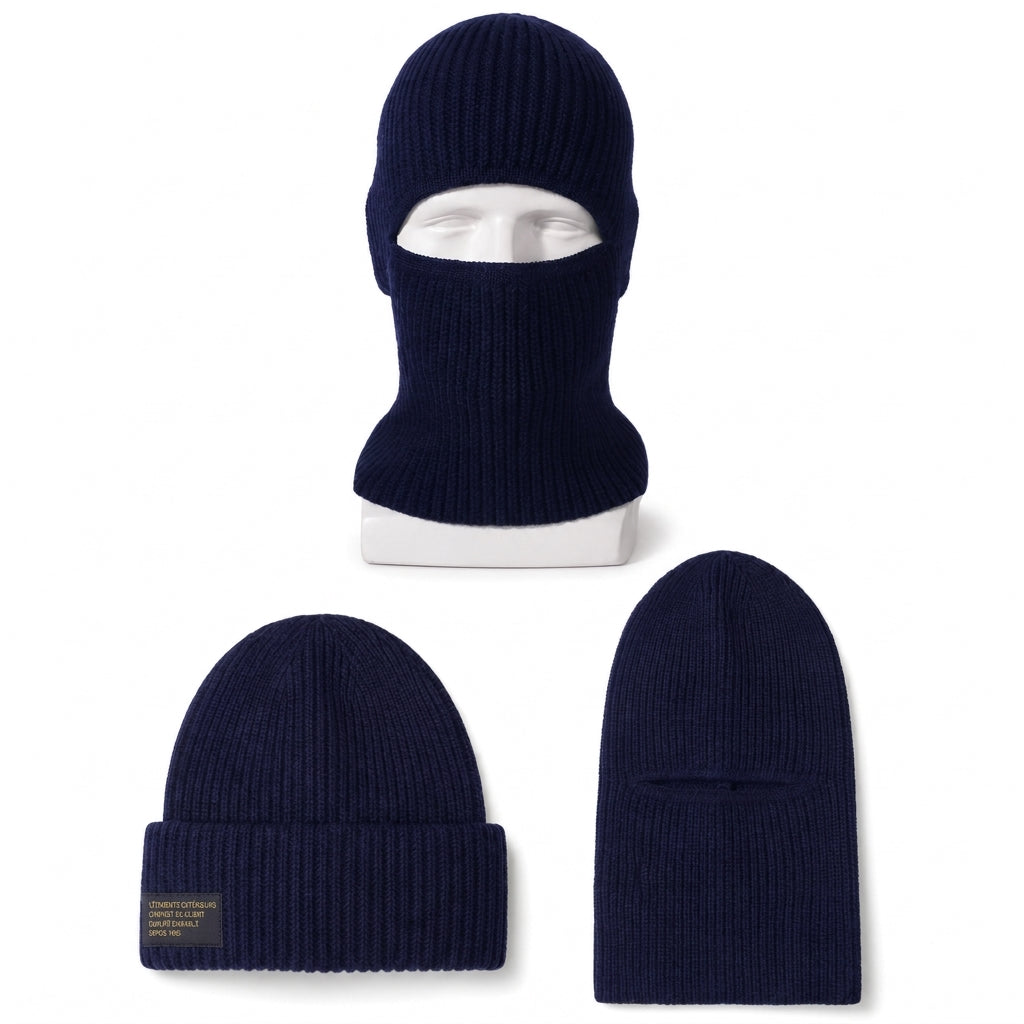 Cagoule tricotée chaude pour homme, bonnet d'hiver coupe-vent et masque facial pour temps froid