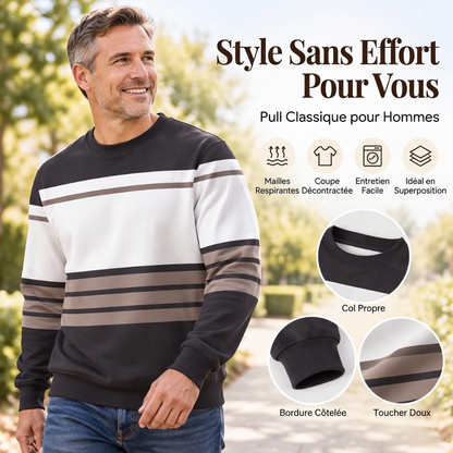 💖Soldes ! Prix cassés💖Sweat-shirt rayé à col rond pour hommes, style décontracté