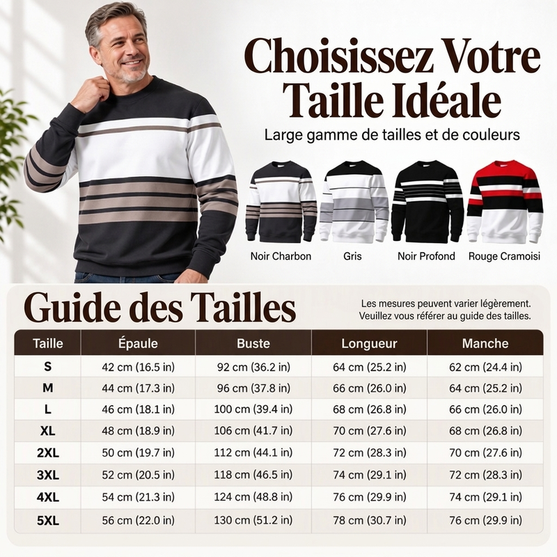 💖Soldes ! Prix cassés💖Sweat-shirt rayé à col rond pour hommes, style décontracté