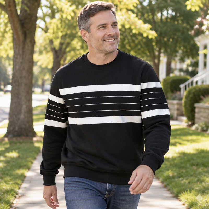 💖Soldes ! Prix cassés💖Sweat-shirt rayé à col rond pour hommes, style décontracté