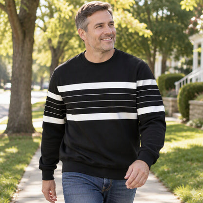 💖Soldes ! Prix cassés💖Sweat-shirt rayé à col rond pour hommes, style décontracté