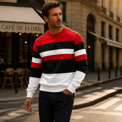 💖Soldes ! Prix cassés💖Sweat-shirt rayé à col rond pour hommes, style décontracté