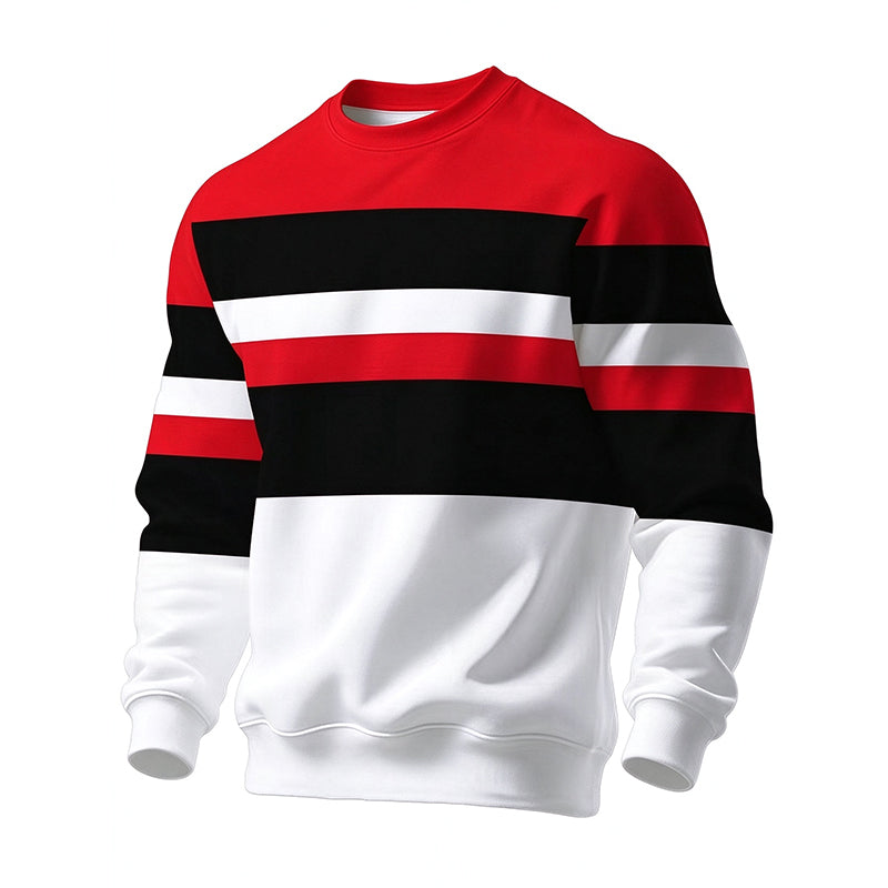 💖Soldes ! Prix cassés💖Sweat-shirt rayé à col rond pour hommes, style décontracté