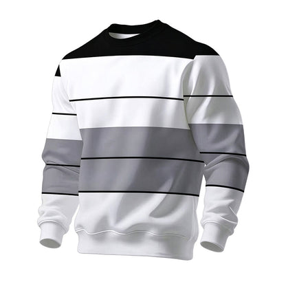 💖Soldes ! Prix cassés💖Sweat-shirt rayé à col rond pour hommes, style décontracté
