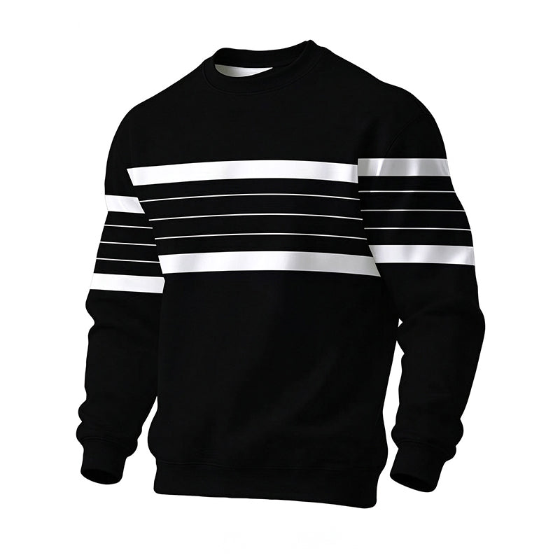 💖Soldes ! Prix cassés💖Sweat-shirt rayé à col rond pour hommes, style décontracté