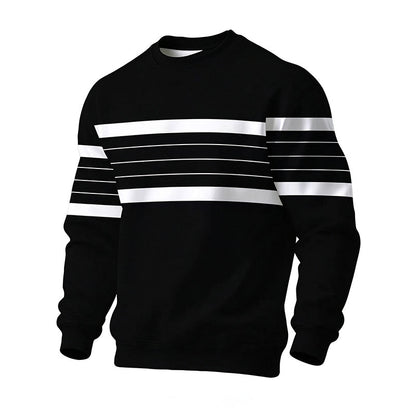 💖Soldes ! Prix cassés💖Sweat-shirt rayé à col rond pour hommes, style décontracté