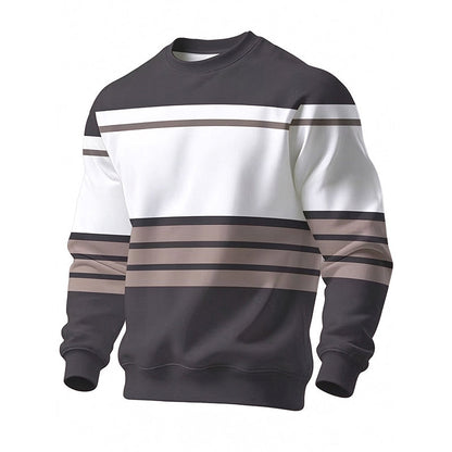 💖Soldes ! Prix cassés💖Sweat-shirt rayé à col rond pour hommes, style décontracté