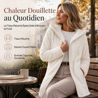 Manteau cardigan à capuche pelucheux décontracté pour femme