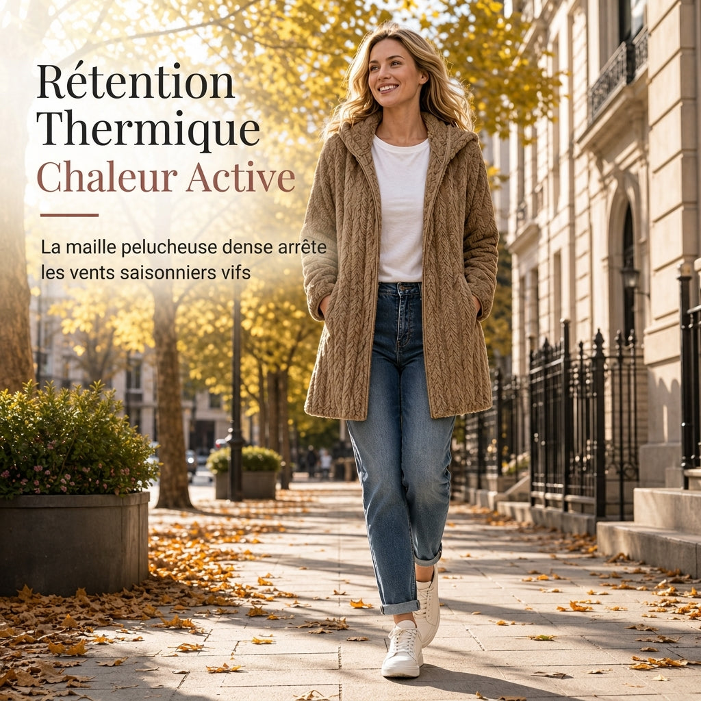 Manteau cardigan à capuche pelucheux décontracté pour femme