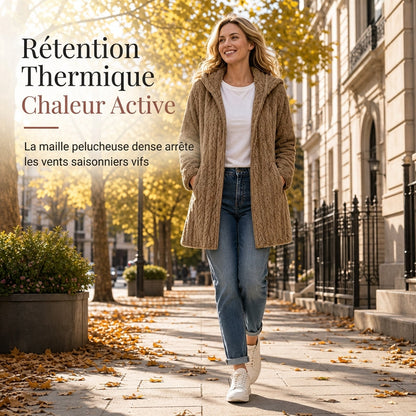 Manteau cardigan à capuche pelucheux décontracté pour femme