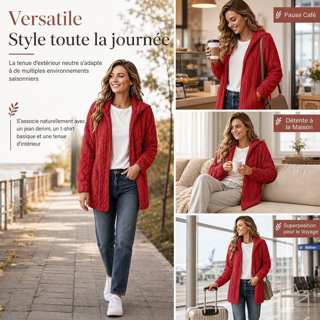 Manteau cardigan à capuche pelucheux décontracté pour femme